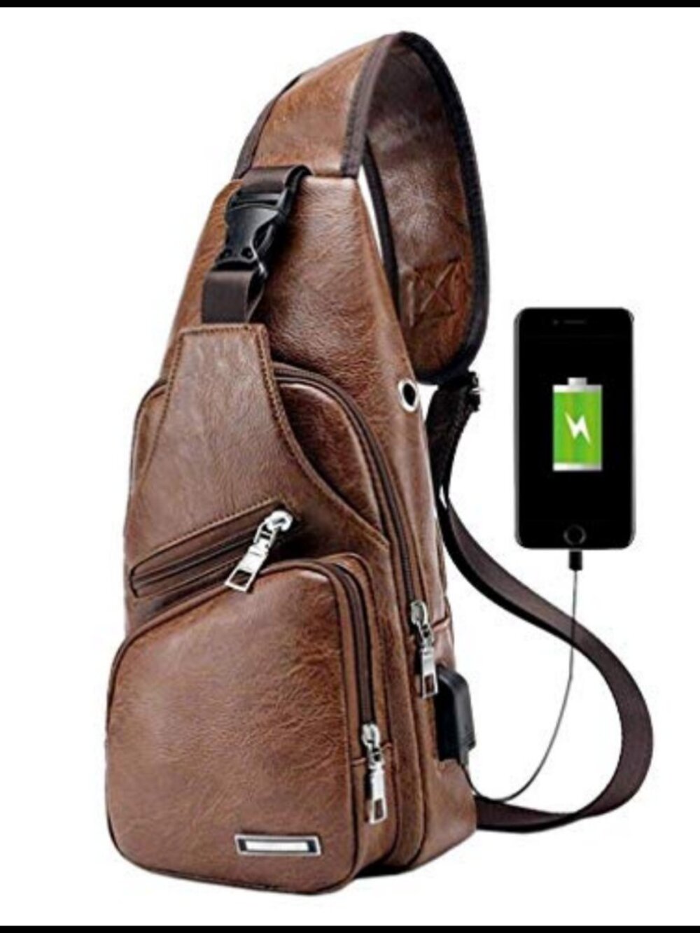 PU Leather Sling Bag Crossbody Backpack Travel Daypack
